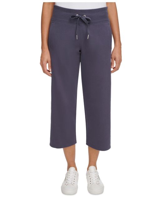 Calvin Klein Blue Cropped Drawstring-waist Pants