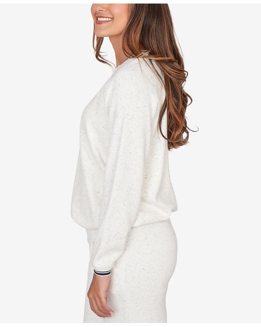Ruby Rd White Petite Bubble Hem Fleck Knit Pullover Top