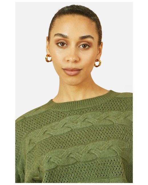 Yumi' Green Cable Knit Relaxed Fit Jumper