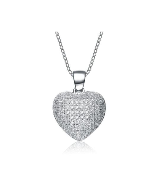 Genevive Jewelry Metallic Cubic Zirconia Sterling Silver Rhodium Plated Micro Set Heart Shape Drop Pendant