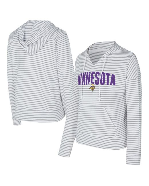 Concepts Sport White/gray Minnesota Vikings Liftoff Striped Notch Neck Pullover Hoodie