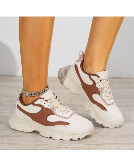 BERNESS White Lidia Mixed Material Sneakers