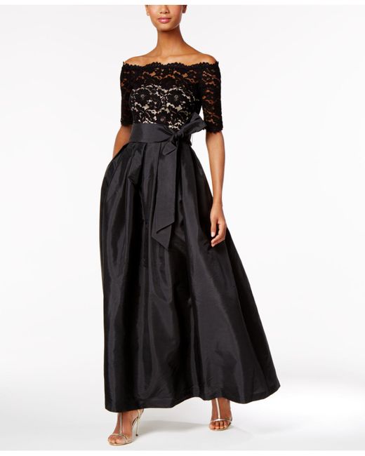 Vince Camuto Black Off-the-shoulder Lace Taffeta Gown
