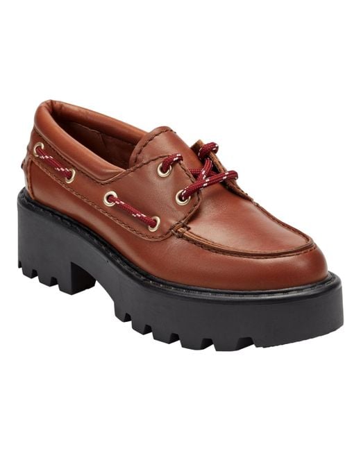Marc Fisher Brown Peyten Laced Platform Lug Loafers