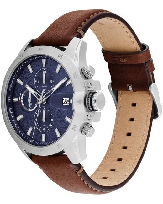 Tommy Hilfiger Blue Multifunction Leather Strap Watch for men