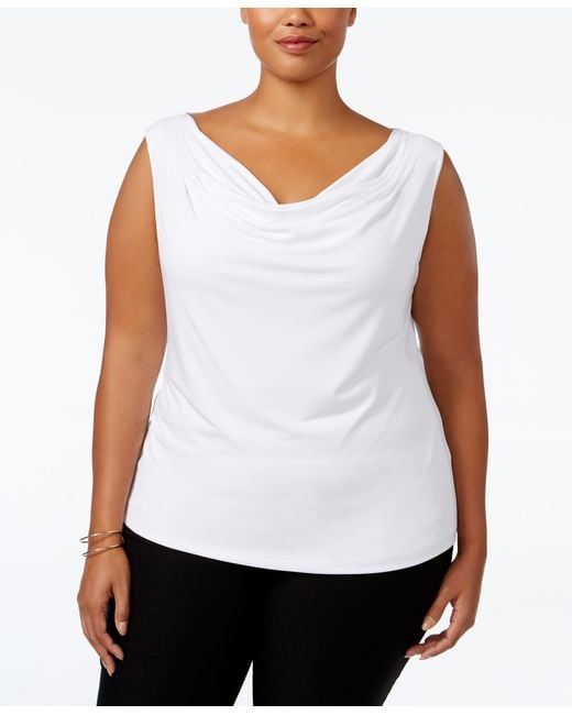 Calvin klein Plus Size Cowl-neck Top in White | Lyst