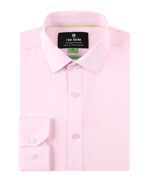 Tom Baine Pink Performance Stretch Solid Button Down Shirt for men