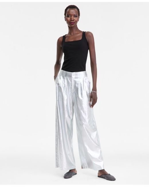 INC International Concepts White Metallic Wide-leg Pants