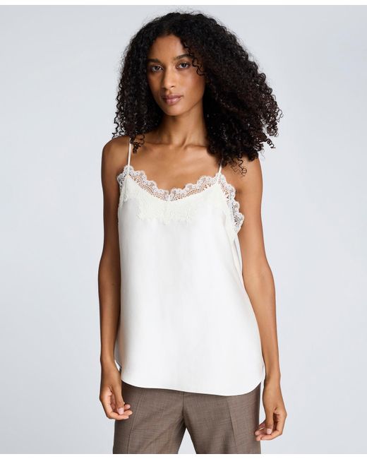 Kenneth Cole White Satin Lace Trim Cami