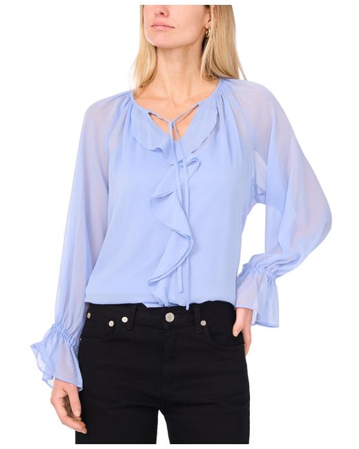 Vince Camuto Blue Ruffle-front Long-sleeve Blouse
