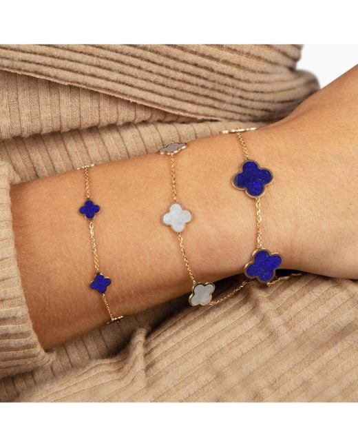The Lovery Blue Large Lapis Clover Bracelet 14k Gold