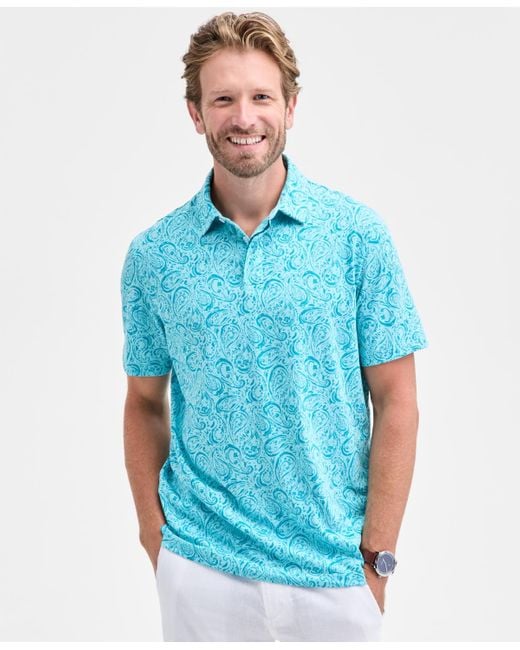 Club Room Men's Blue Short Sleeve Paisley Pima Cotton Polo Shirt