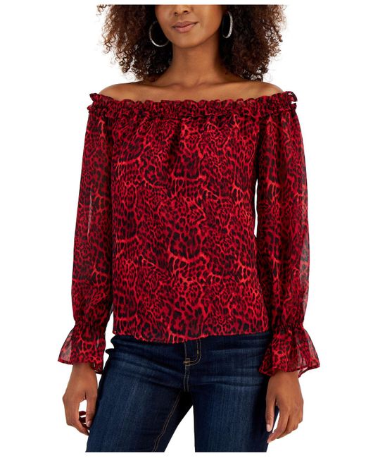 INC International Concepts Synthetic Animalprint Offtheshoulder