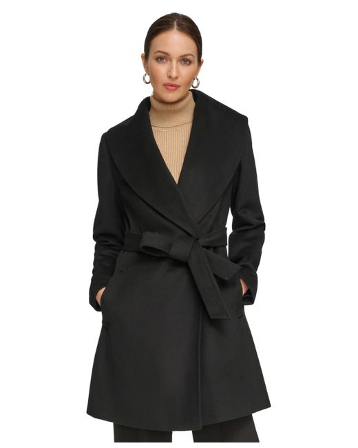 Dkny black shop wool coat