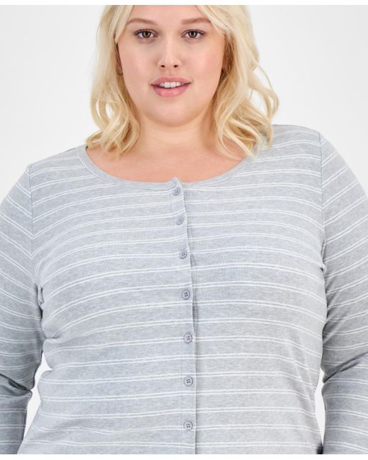 Hippie Rose Gray Trendy Plus Striped Button-front Sweater