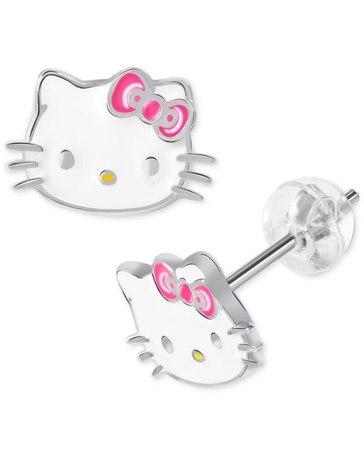 Giani Bernini White Hello Kitty Enamel Stud Earrings In Sterling Silver, Created For Macy's