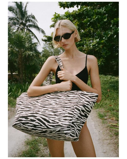 Mango White Cotton Zebra Shopper Bag