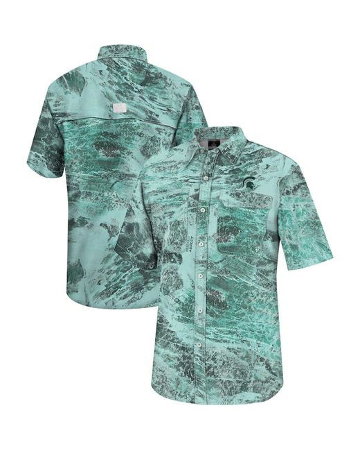 Colosseum Athletics Michigan State Spartans Real Tree Aspect Charter Full-button  Fishing Shirt in Green for Men