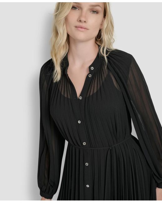 Midi Dress Dkny Shift Dresses Dkny Women's Long Sleeve Collared Shift Dress Black/Moonlight Midi Dress Dkny Shift Dresses Dkny Women's Long Sleeve Collared Shift Dress Black/Moonlight