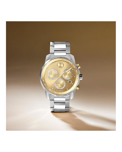 Movado Metallic Swiss Chronograph Bold Verso Stainless Steel Bracelet Watch 44mm for men
