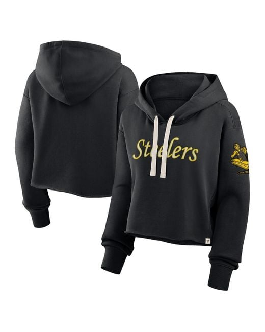 Fanatics Black Pittsburgh Steelers Oversized Hometown Heritage Cropped Hoodie