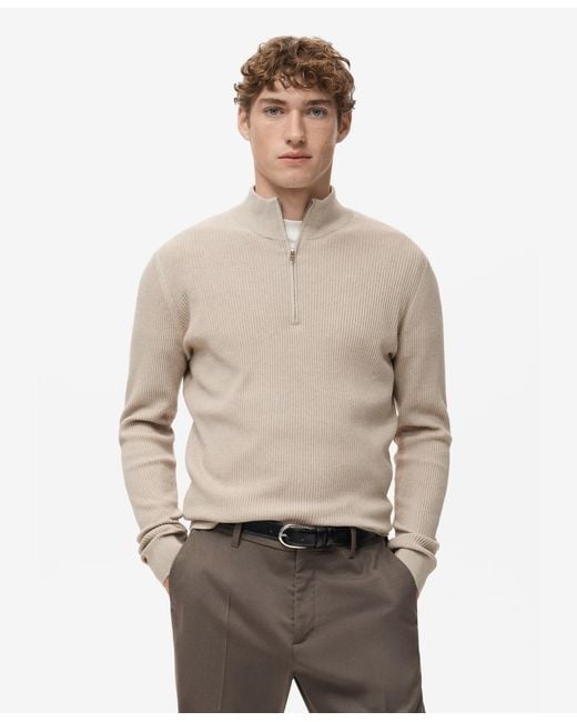 Mango Natural Zip Neck Ribbed Sweater for men