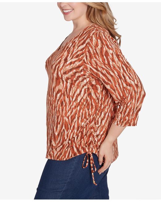 hearts of palm Orange Plus Size Spice It Up Printed 3/4 Sleeve Top