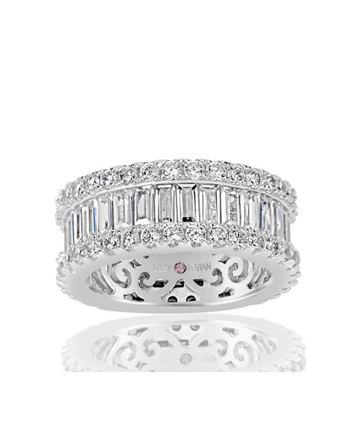 SUZY LEVIAN NEW YORK Suzy Levian Sterling Cubic Zirconia White Baguette And Round Wide Eternity Band Ring