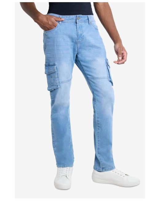 Xray Jeans Blue Slim Fit Stretch Cargo Jeans for men