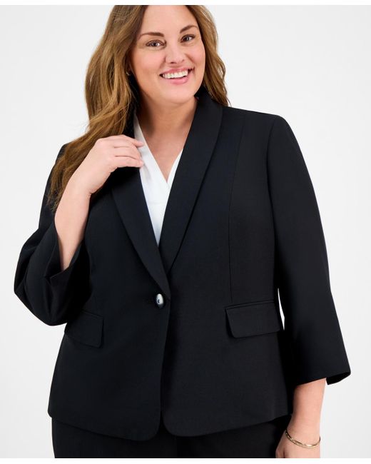 Le Suit Black Plus Size Shawl-collar One-button Jacket & Pull-on Straight-leg Pants
