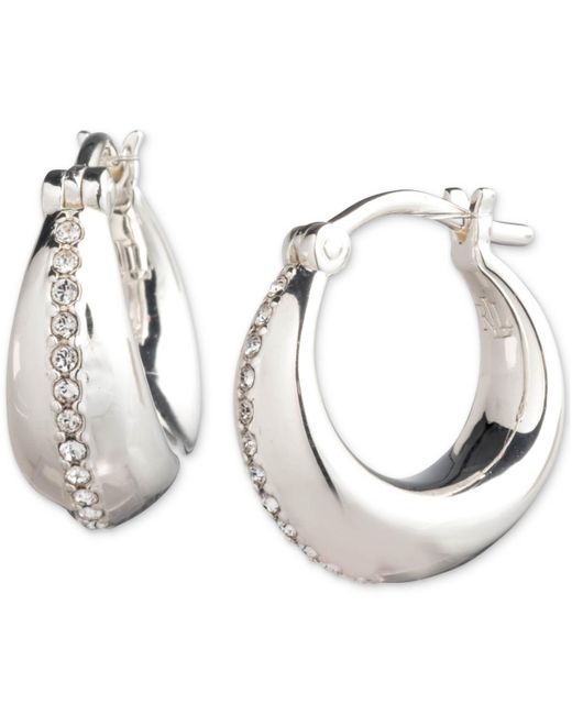 Ralph Lauren Metallic Lauren Sterling Silver Extra-small Pave Sculpted Hoop Earrings