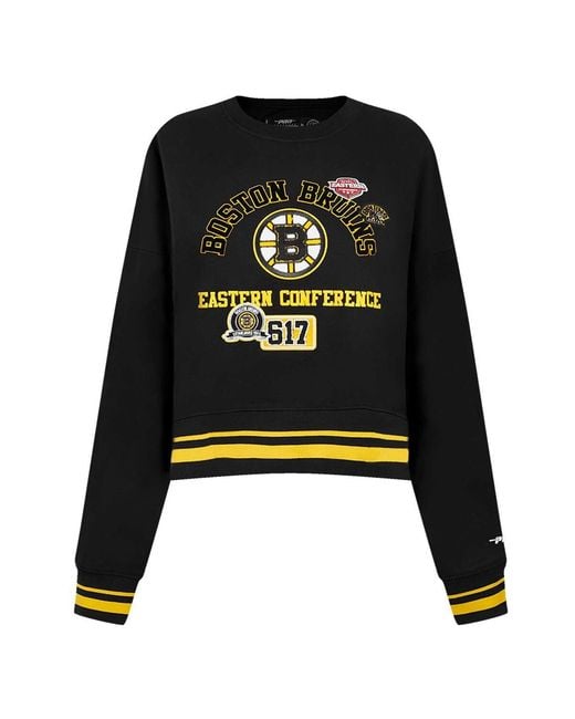 Pro Standard Black Boston Bruins Area Code Cropped Pullover Sweatshirt