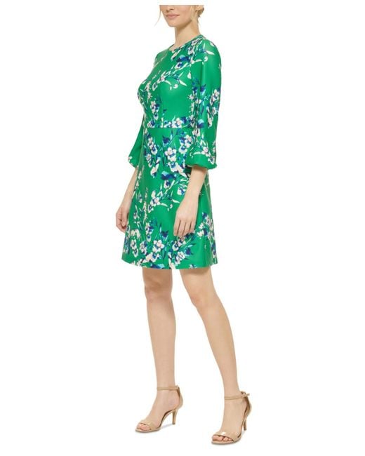 Eliza J Green Long-sleeve Printed A-line Dress