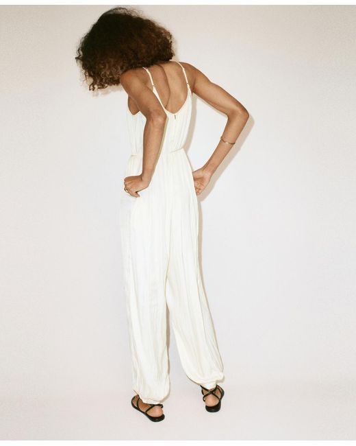 Mango White Belted Jumpsuit
