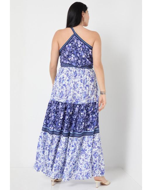 June + Vie Blue June + Vie June + Vie One-shoulder Tiered Maxi Dress