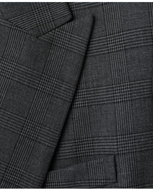 Mango Gray Double-breasted Check Suit Jacket