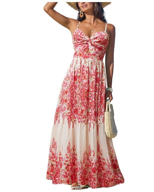 CUPSHE Red First Dance Floral Maxi Beach Dress
