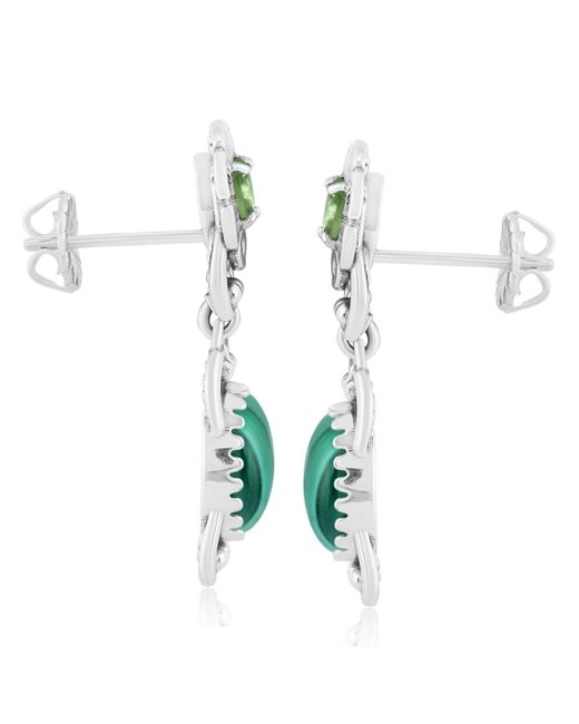 American West Jewelry Green Sterling Silver Malachite Peridot Desert Bloom Dangle Earrings