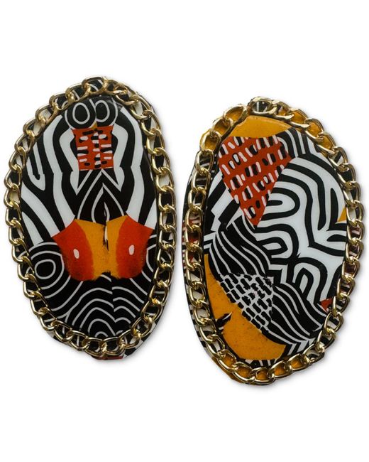 Swanky Designs Orange Zia Chain Studs Statement Earrings