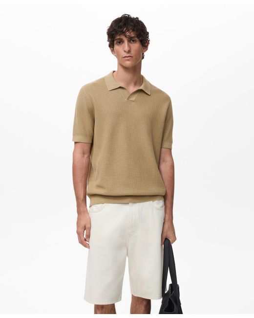 Mango Natural Ribbed Cotton Knitted Polo Shirt for men