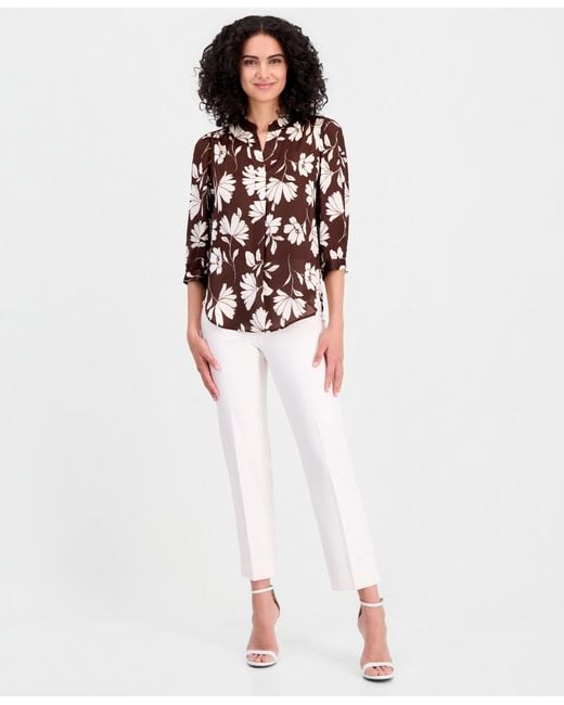 Anne Klein Multicolor Split-neck 3/4-sleeve Top
