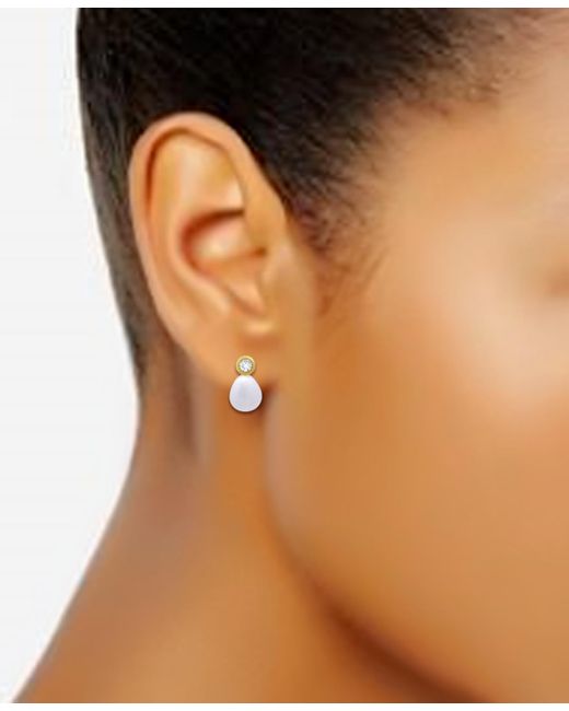 Macy's White Teardrop Freshwater Cultured Pearl Cubic Zirconia Bezel Set Post Earrings