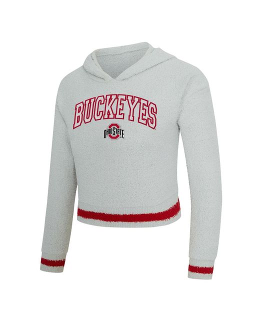 Concepts Sport White 2-piece Gray/scarlet Ohio State Buckeyes Whitley Long Sleeve Hoodie Top And Shorts Set