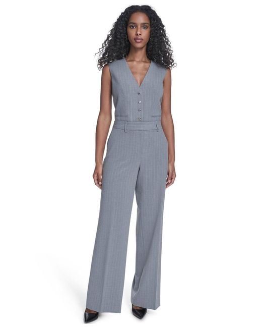 Calvin Klein Blue Pinstripe Mid-rise Pants