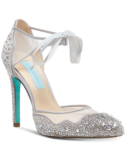 Betsey Johnson Satin Iris Pump in Silver (Metallic) - Save 40% - Lyst