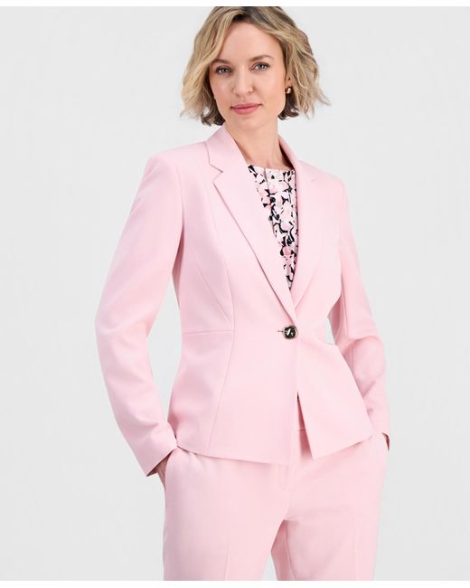 Kasper Pink Petite Single-button Tailored Blazer