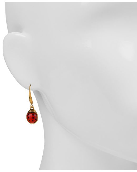 Patricia Nash Gold-tone Red Ladybug Drop Earrings