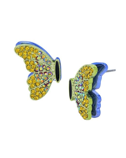 Betsey Johnson Yellow Faux Stone Butterfly Wing Stud Earrings