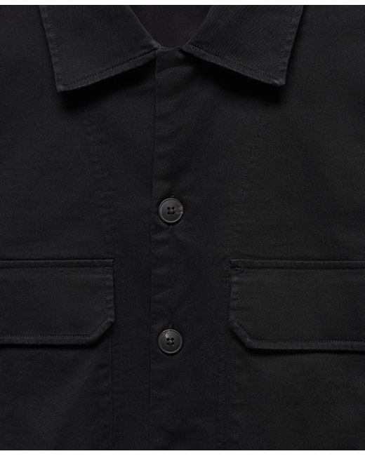 Mango Black Stretch Cotton Pockets Detail Overshirt for men