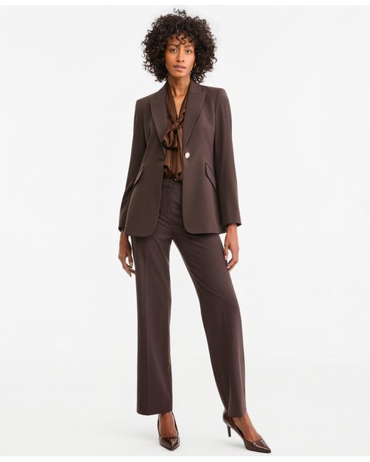 Tahari Brown One Button Shoulder-padded Blazer